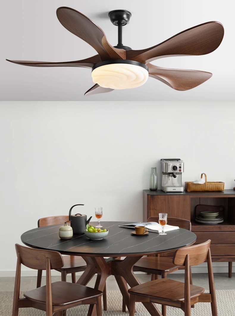 Large Wind Power Electric Fan Pendant Light Five Leaf Solid Wood Ceiling Fan