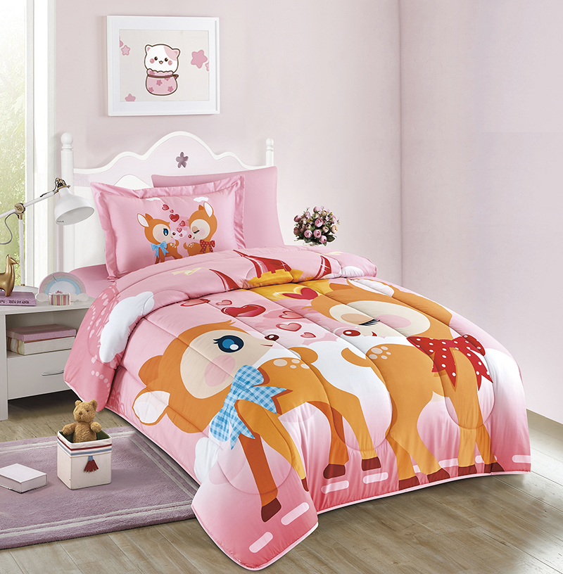 Home 4PCS Set Cute Cartoon Printed Kids Duvet Cover Set 100% Cotton Comforter Bedding