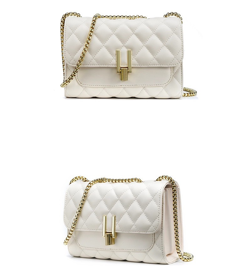 White Genuine Leather Sling Bags Polyester Lining For Women