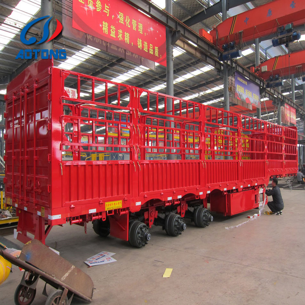 3 Axles 60 Tons Truck Open Cargo Flatbed Stake Fence Trailer with 2" JOST King Pin