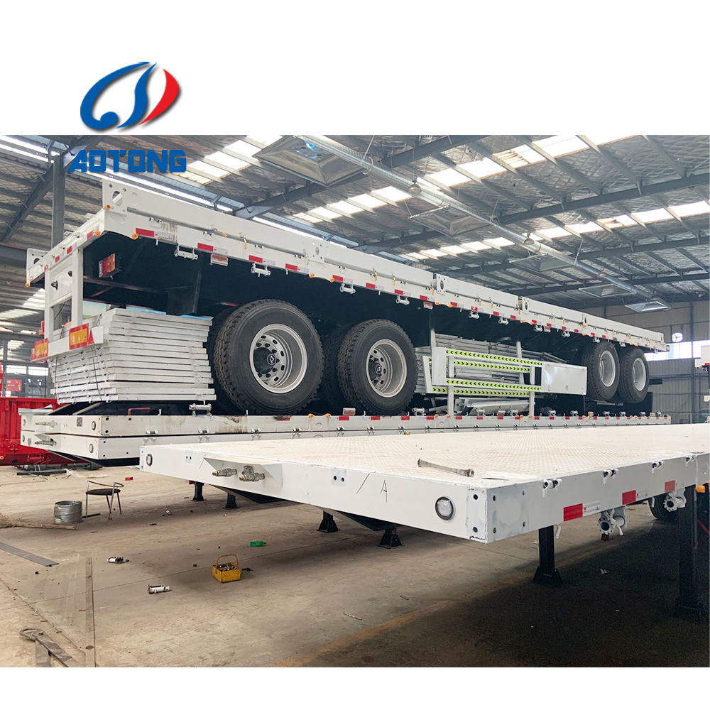 Japan Market Semi Truck Flatbed Trailer with 80T Max Payload and Hydraulic Ladder