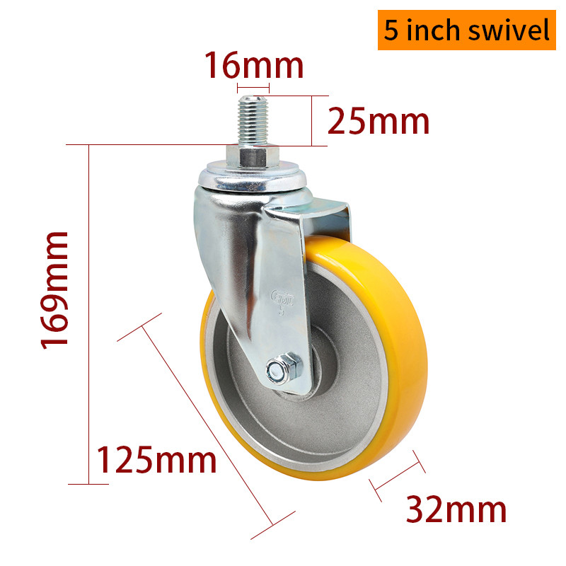 EDL Medium Duty 5inch 150kg Yellow TPU Threaded Caster by Swivel and Brake type 505S-86A