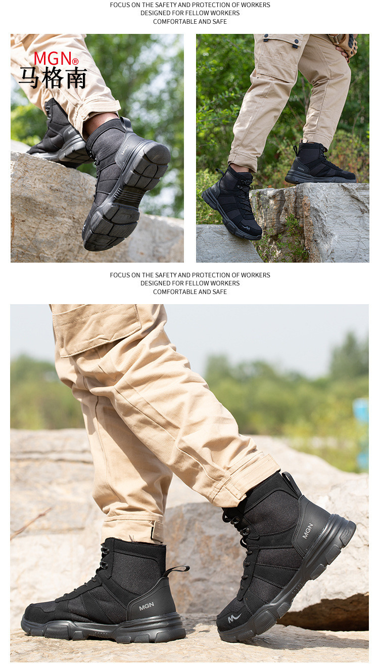 Microfiber Men'S Most Comfortable Security Boots Steel Toe Kevlar Mid Sole Anti-Smashing Rubber Work Boots