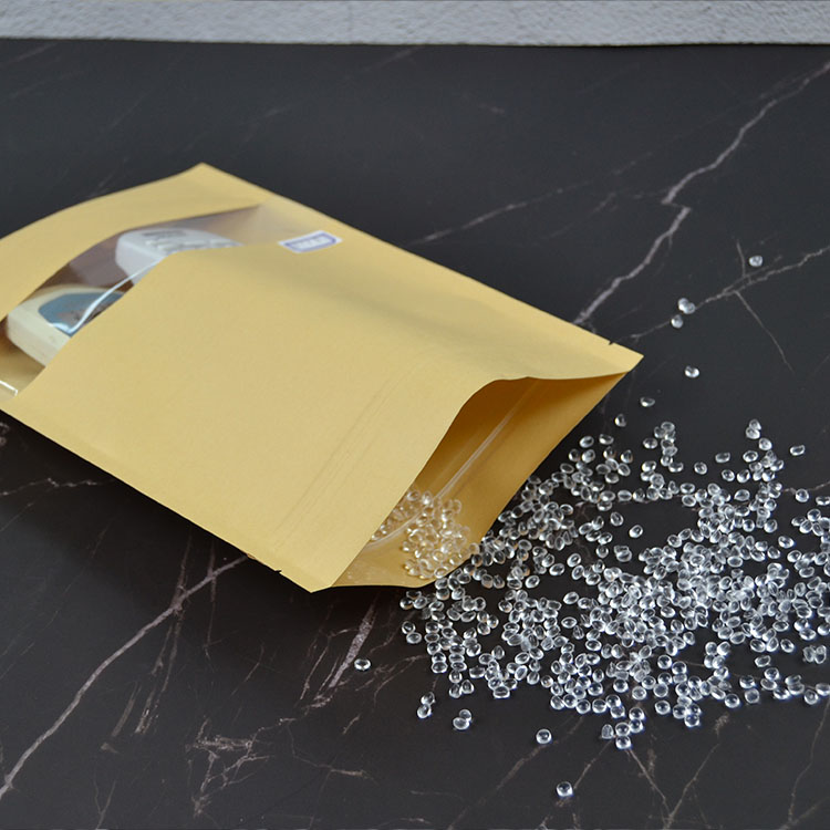Biodegradable Resealable Food Packaging With Window Kraft Paper Stand Up Pouch