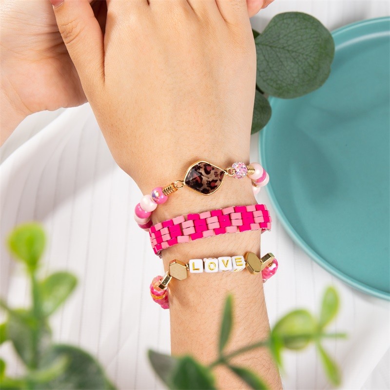 Customize Love Letter Beads Minimalist Stretchy Bracelet Stackable Handmade Dainty