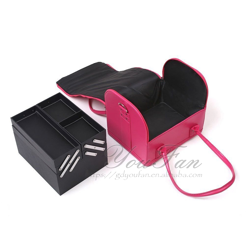 Professional Makeup Vanity Box , Removable PU Leather Cosmetic Travel Bag