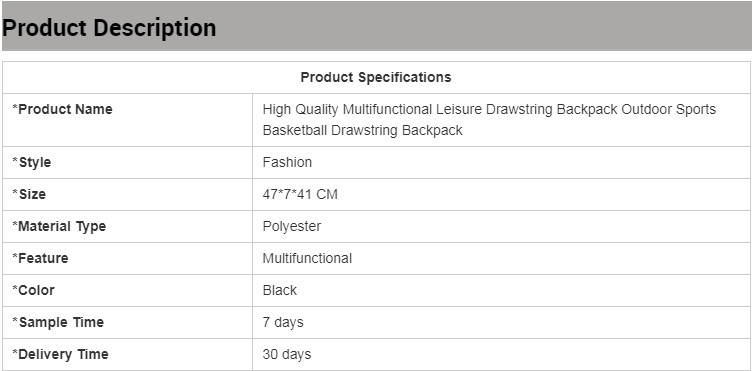 Multi Functional Oxford Drawstring Bag Sports Backpack Outdoor Basketball