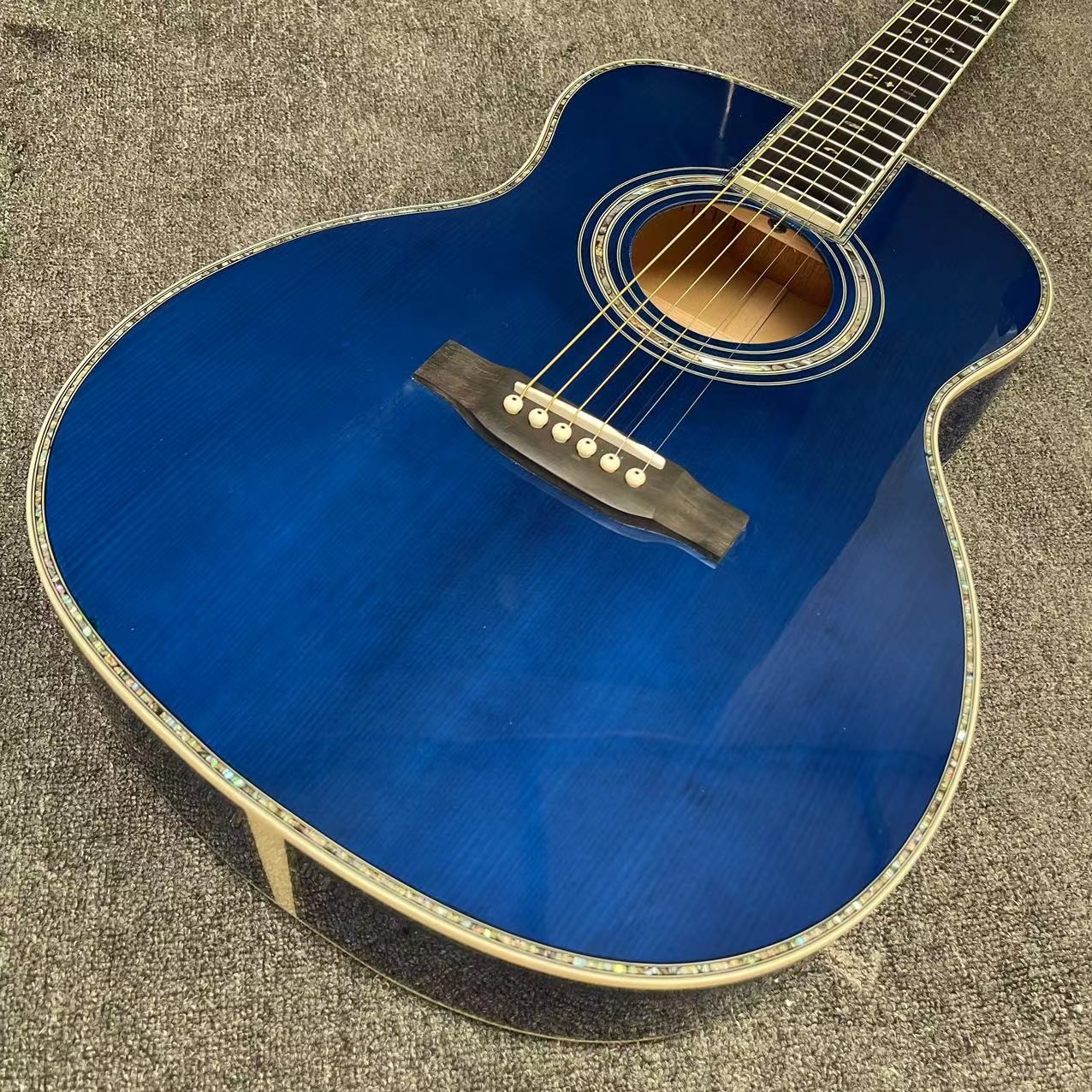 Custom Solid East Indian Rosewood Back Side OM Acoustic Guitar with Double Electronic EQ in Blue Color
