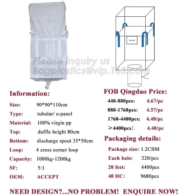 1000 kg Big Packing pp woven jumbo bag packing bags,100% virgin polypropylene woven big bag jumbo bag for chemical, pack