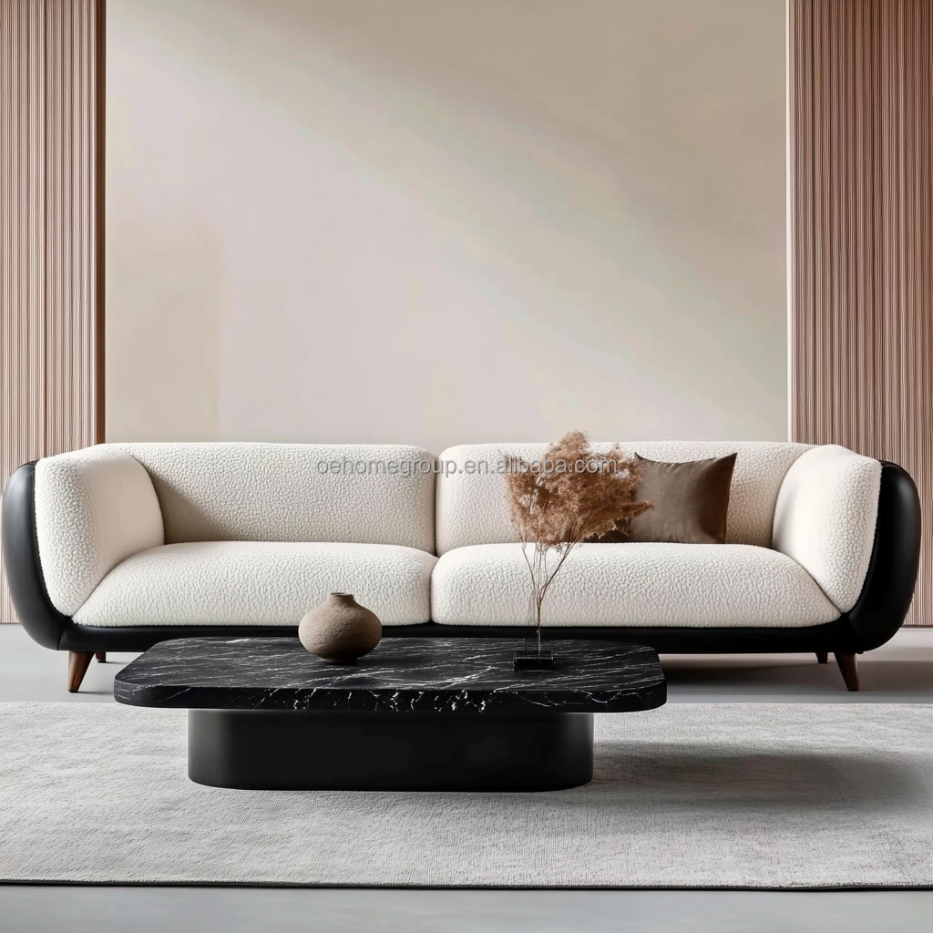 Modern Sofa Set 3-Seat Soft Bay Living Room Sitting Couch Boucle Fabric White Furniture Filling Material FOAM