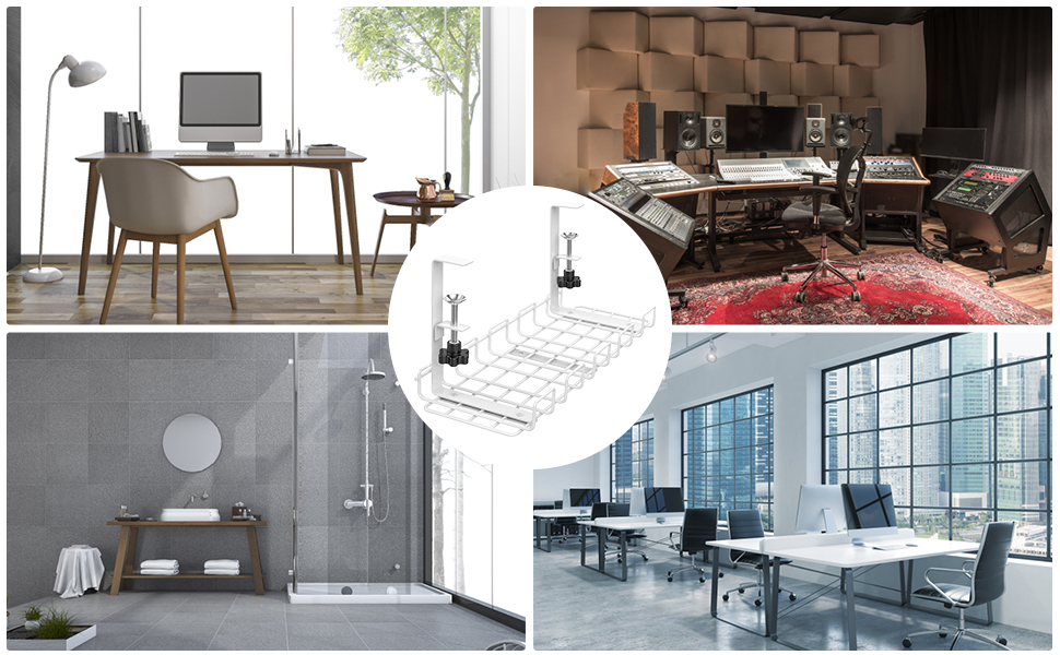 Silver Iron Wire Design Under Desk Cable Management Tray for Adjustable Cord Control