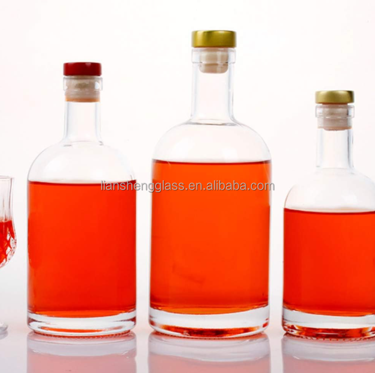 375ml 500ml 750ml Custom Unique Transparent Round Empty Flint Glass Liquor Bottle