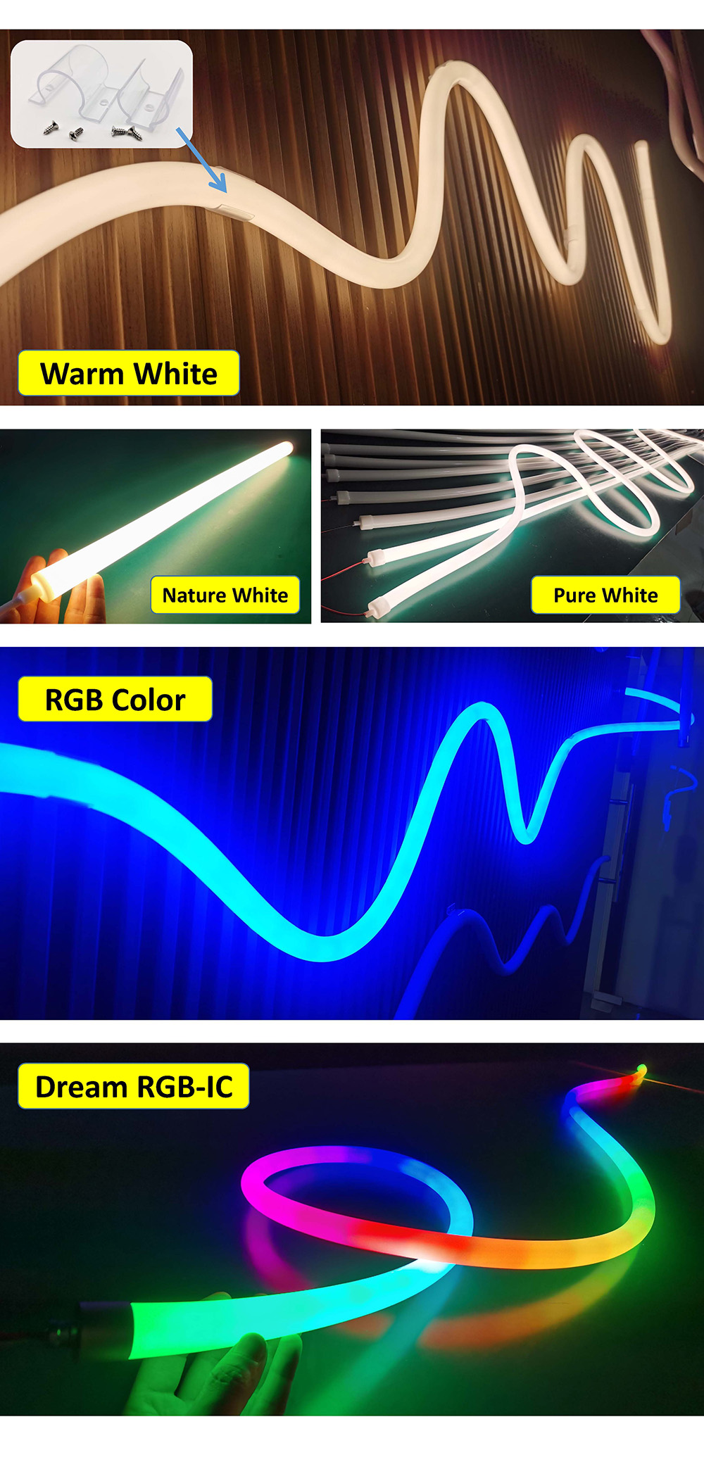 25mm Dia Silicone Dimmable LED Strip 12V 24V Flexible Neon Tube Lighting