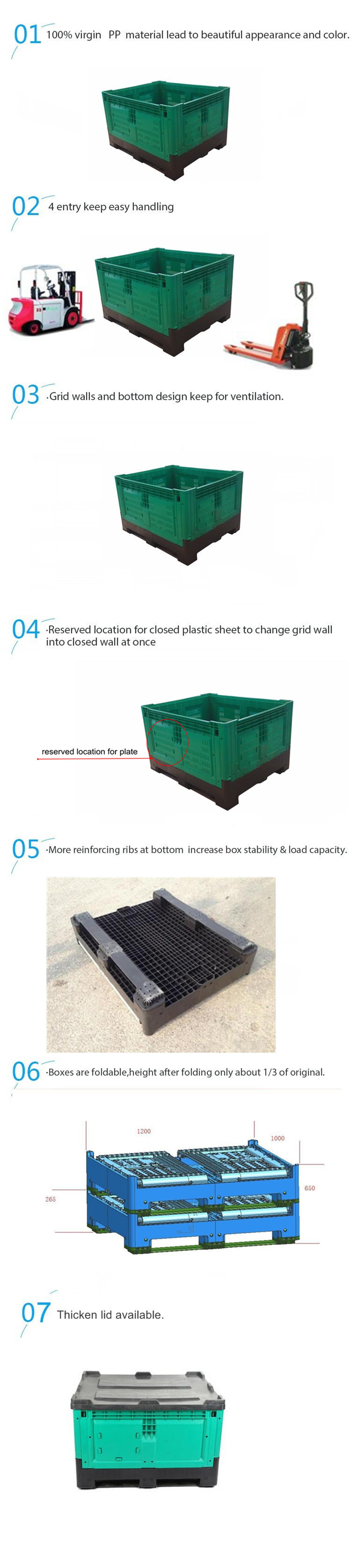 1200*1000*760mm Best Selling large fruit pallet box collapsible plastic pallet box storage box for fruit autoparts