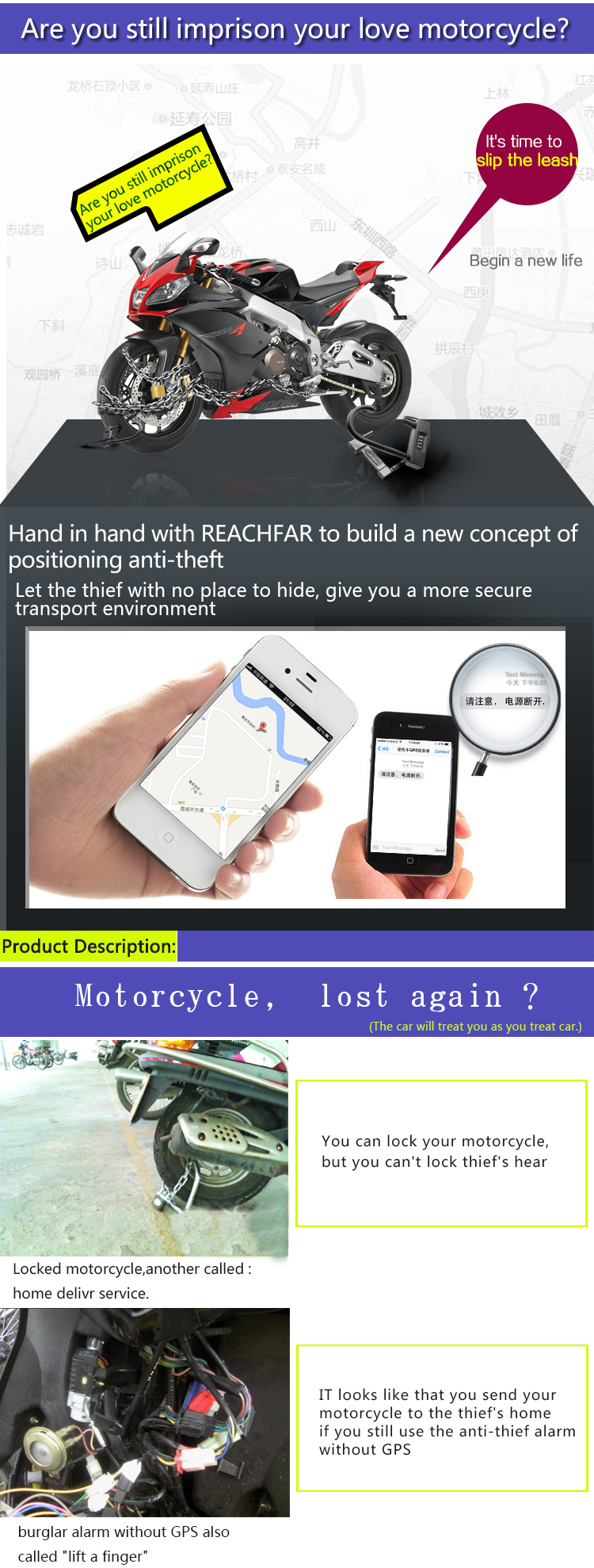 Multiple gps tracking device gsm/gprs motorcycle anti-theft alarm Two way alarm system