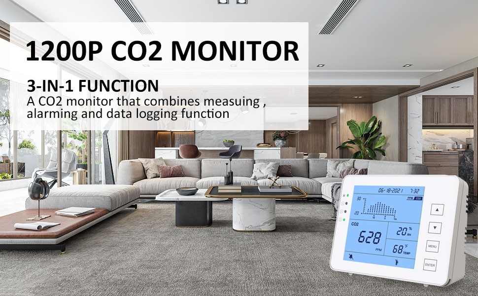 GZAIR NDIR Indoor CO2 Meter Aqi Monitor Device Temperature Humidity Detect