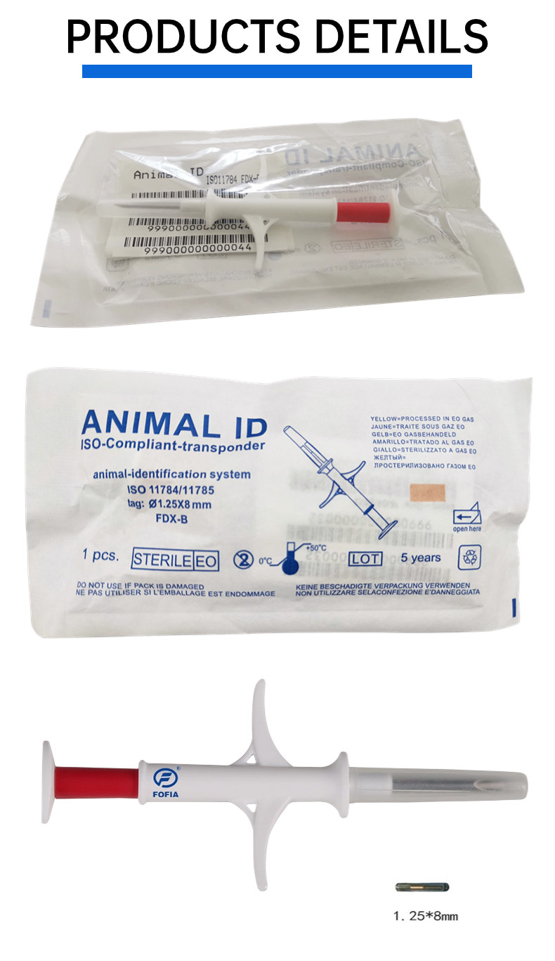 1.25*8mm Pet Tracker Animal Id Chips / Microchip