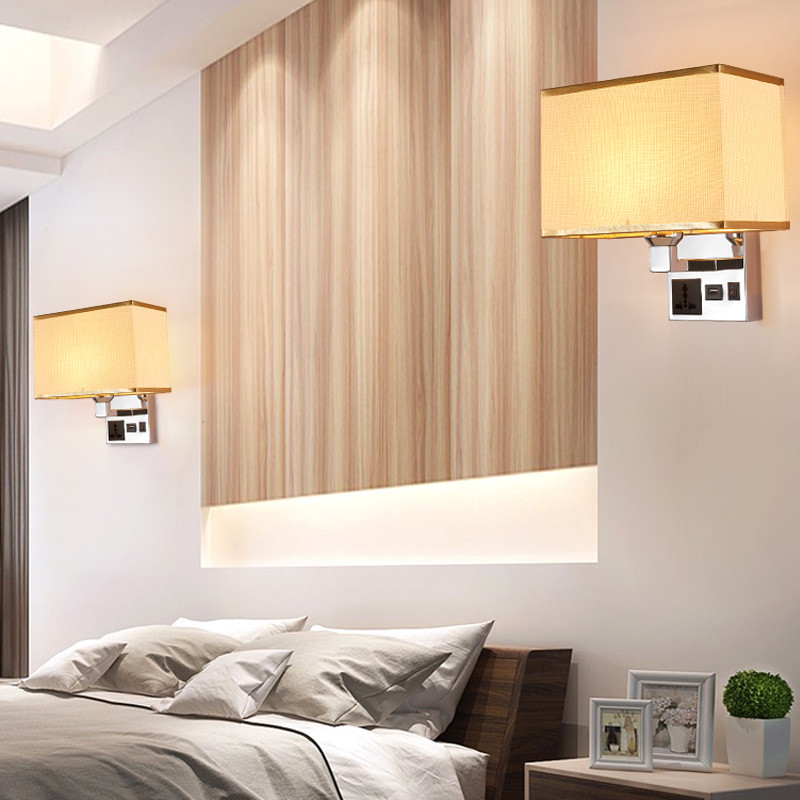 bedside wall lamp with socket USB led bedroom wall lamp E27 holder five star hotel bedhead wall light for villa