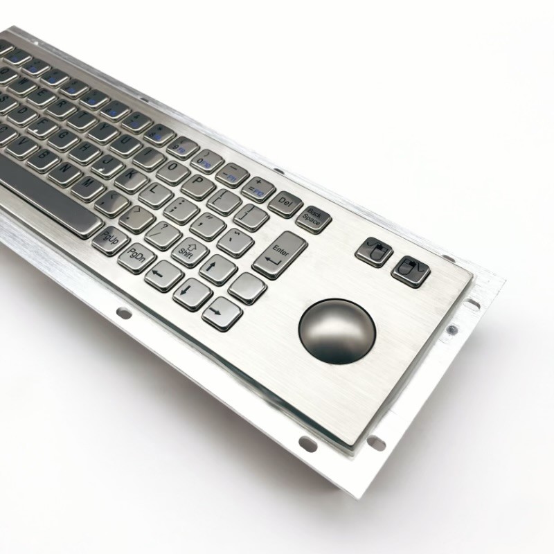 KIOSK IP65/IK07 Industrial Stainless Steel Metal Keyboard With Trackball Over 2million Key Life Cycle Rear Panel Mounted -40℃