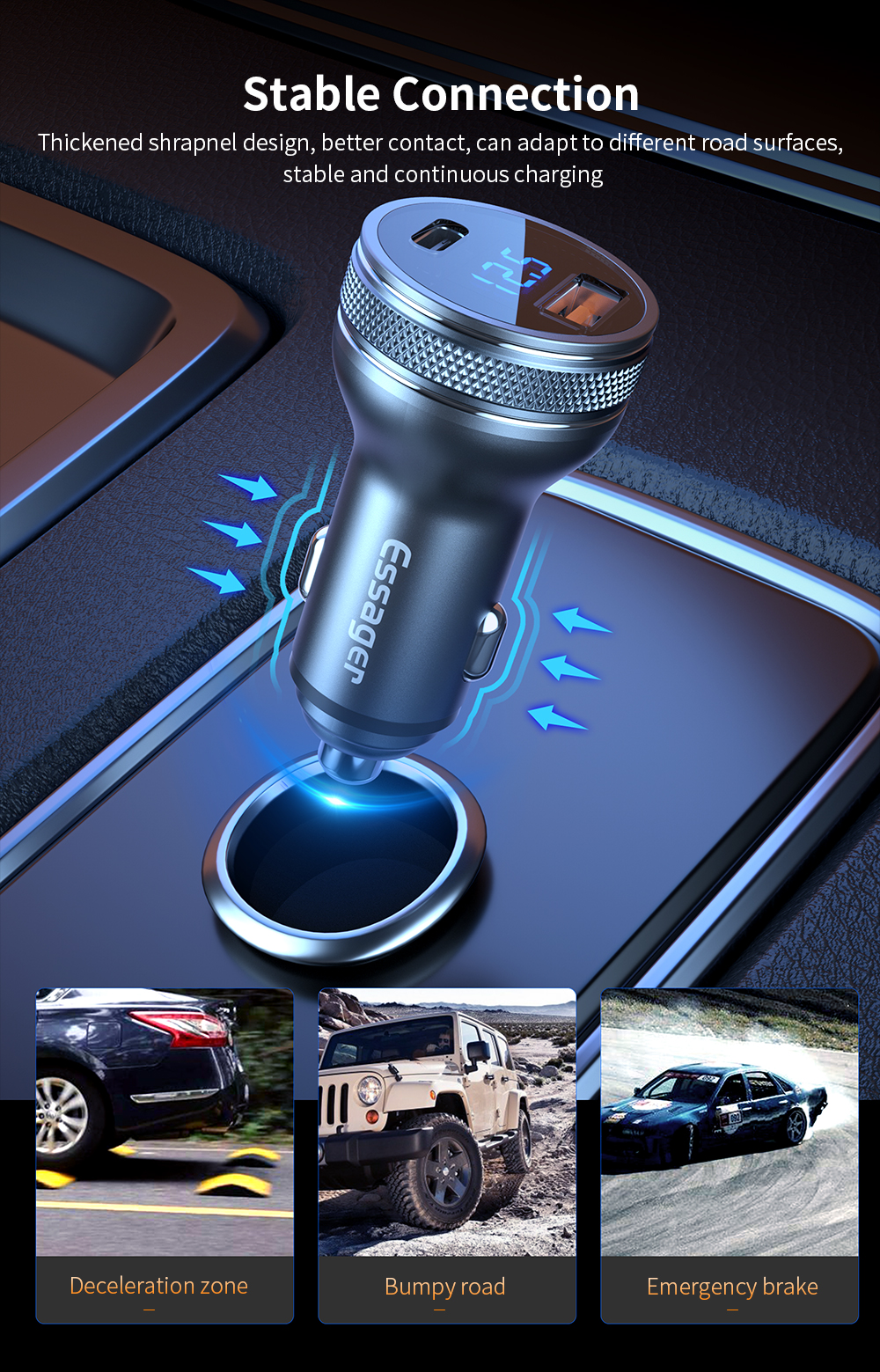 Essager 2021 KINGKONG Best Selling 36W Car Charger PD 3.0 QC3.0 2U Electric Car Charger