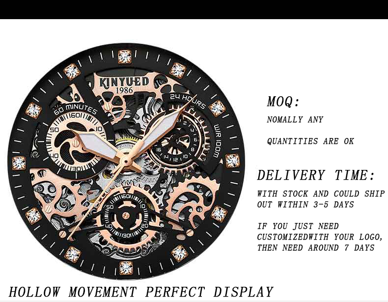 KINYUED new design automatic watch movement stainless steel mechanical watch gold watch luxury reloj wristwatches