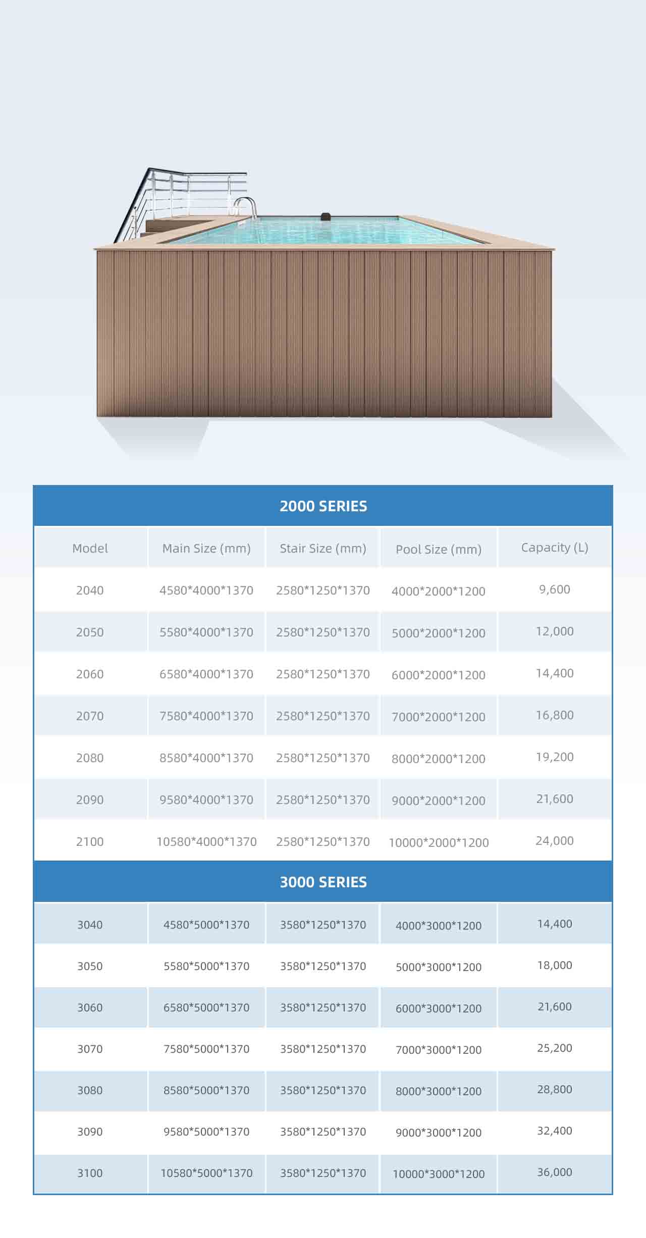 Acrylic Wood Plastic Board Color Luxury Private Swimming Pool for Outdoor Relaxation