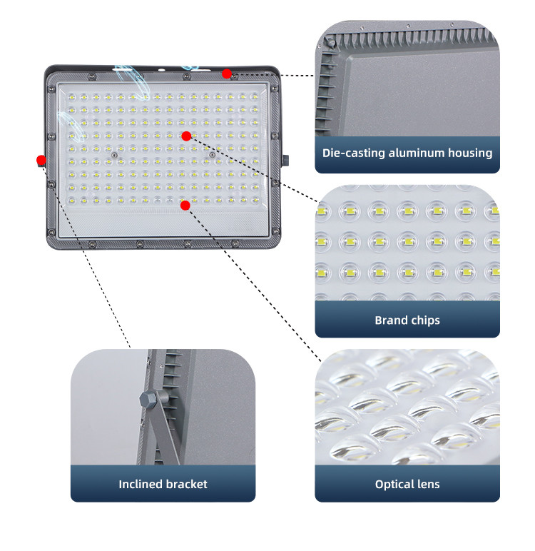 KCD Outdoor Super Brightness Floodlight High Lumen Commerical IP67 100w 200w 300w 400w 500w 600w Solar Rechargeable