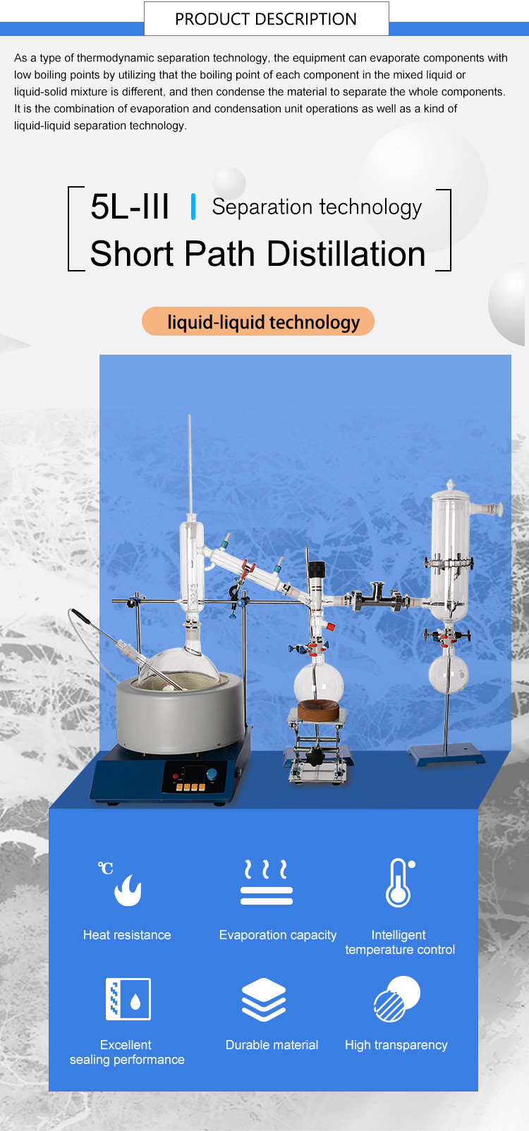 5L Vacuum Distillation Equipment Shortest Distillation Glassware Kit
