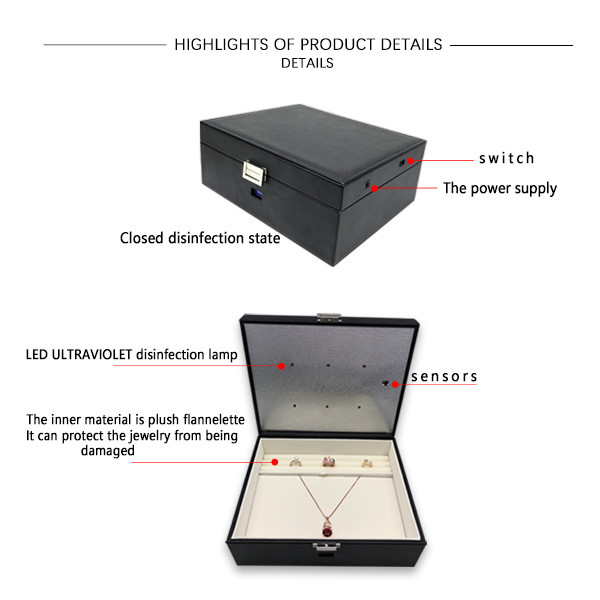 UV Light 30*20*10cm Pu Leather Jewelry Disinfection Box