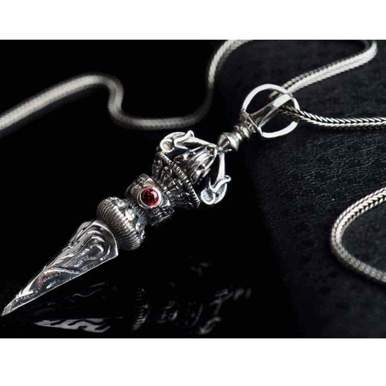 Men's Stelring Silver Wheat Chain Thai Silver Vintage Vajra Pestle Amulet Pendant Necklace(N6030809)