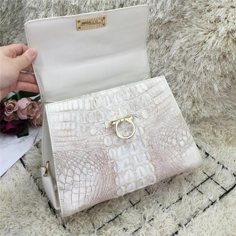 Authentic Crocodile Skin Lady White Purse Genuine Alligator Leather Women Single Shoulder Bag Female Three-way Handbag