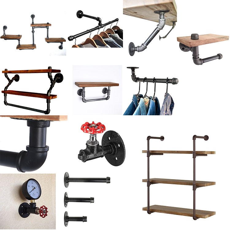Wall Mounted Pipe Clothing Rack 20-Inch Industrial T-Bar Metal Hanging Clothes Holder