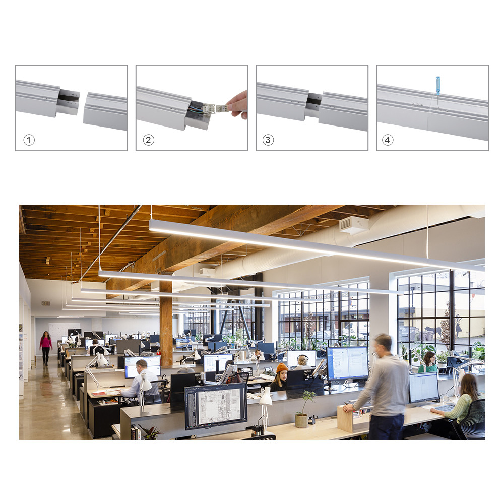 Indoor Lighting Lower UGR Suspended Pendant Lamp Linkable Led Batten Linear Lights for Office Warehouse Supermarket
