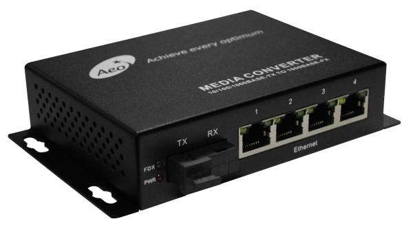 Full Gigabit POE Ethernet Media Converter 1 Fiber And 4 Ports For 250M