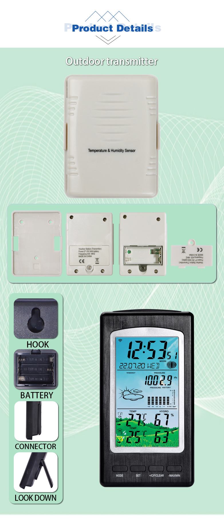 Indoor And Outdoor Wireless Weather Station With Precision Temperature And Humidity Meter