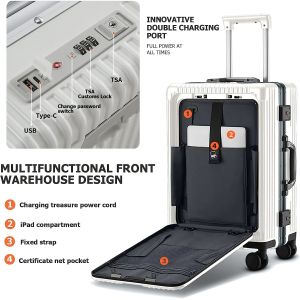 20in Aluminium Frame Hardside Spinner Wheel Luggage, Built-In TSA lock Carry on