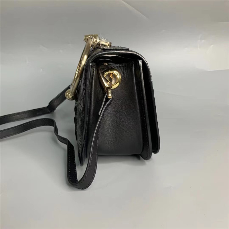 Genuine Alligator Leather Round Handle Female Small Handbag Lady Saddle Purse Exotic Crocodile Skin Women Shoulder Bag