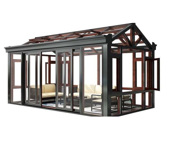 Tempered Glass Roof Winter Garden Sunroom With Sliding Double Door And Aluminum