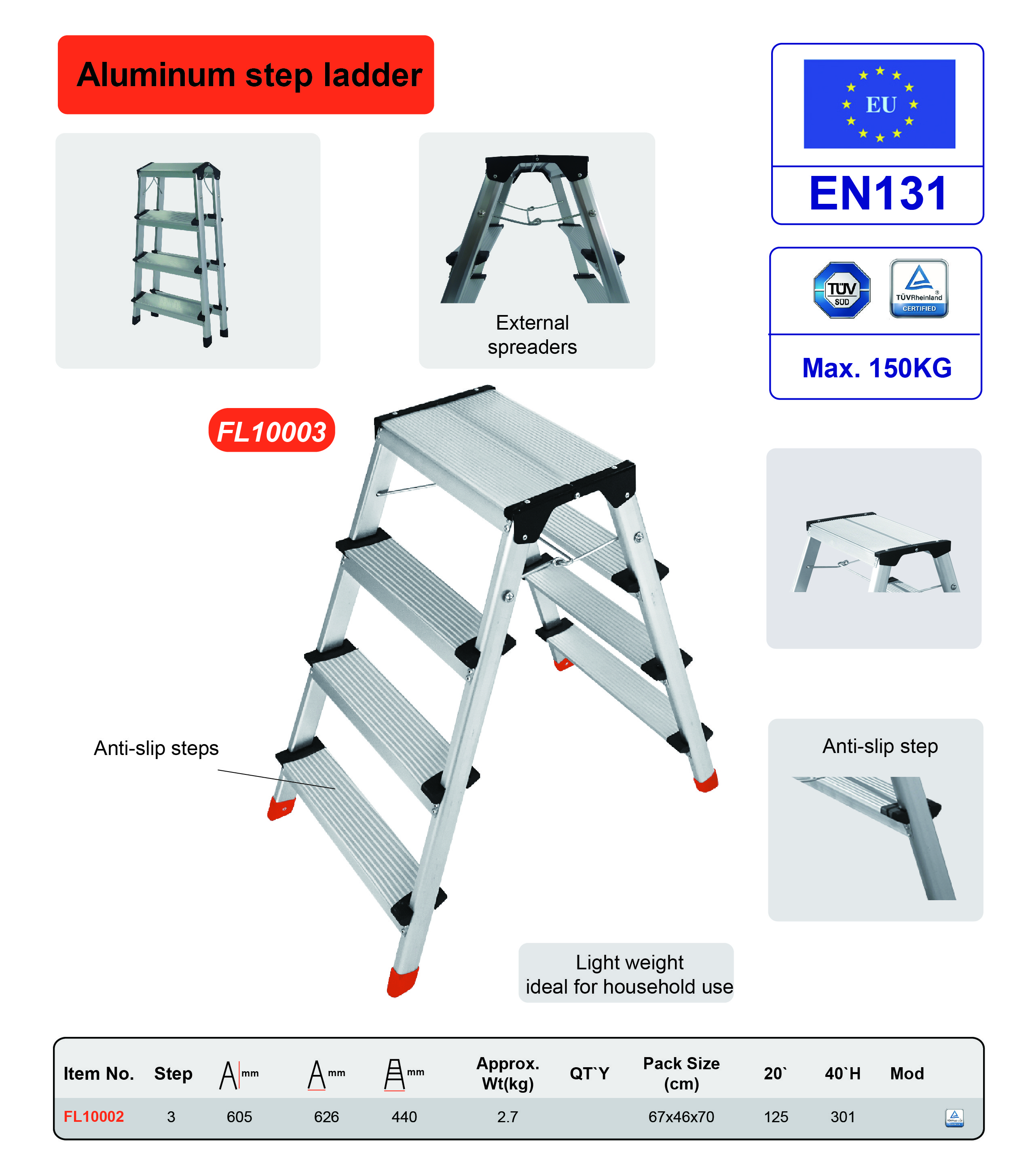 Anti Slip 6063 Aluminum Step Stool 2x4 Durable Aluminum Folding Step