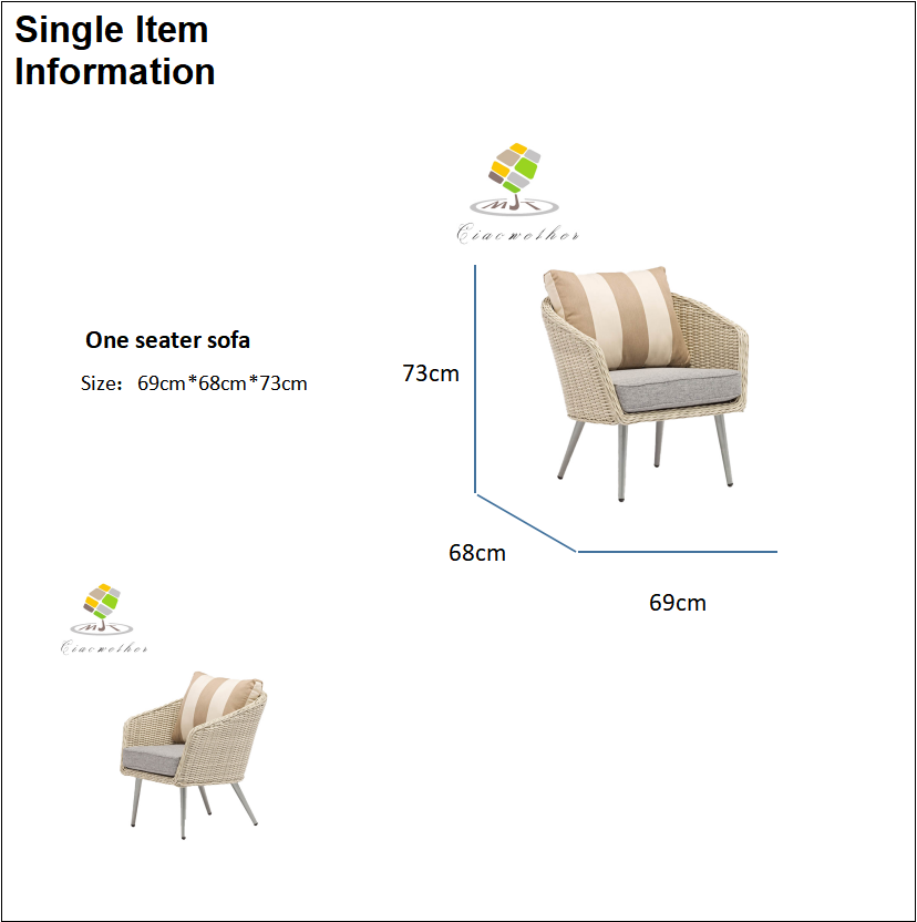 Luxury Wicker Garden Furniture Modern Patio Furniture Aluminum Frame Rattan Outdoor Sofa Chair