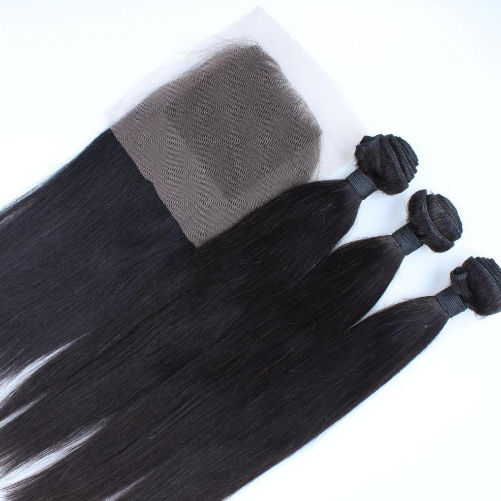7A Top Quality Virgin Brazilian Human Hair Bundles With Cheap Free Parting Lace Closure