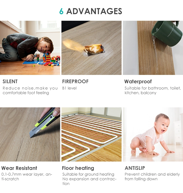 Office SPC Flooring Eir Emboss 4.0-8.5mm Thickness Wood Plastic Floor for Commercial