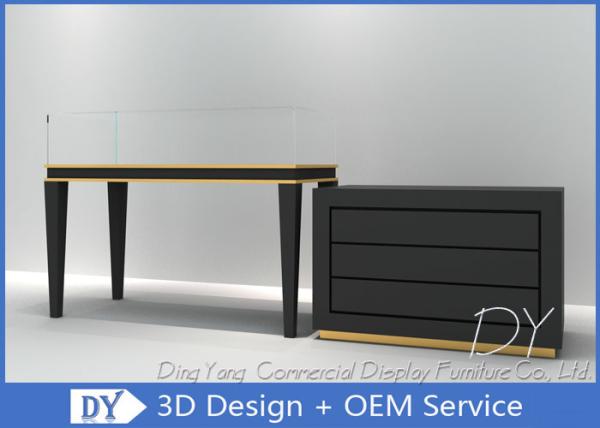 Morden Black Store Jewelry Display Cases Storage With Door And Wooden Shelf