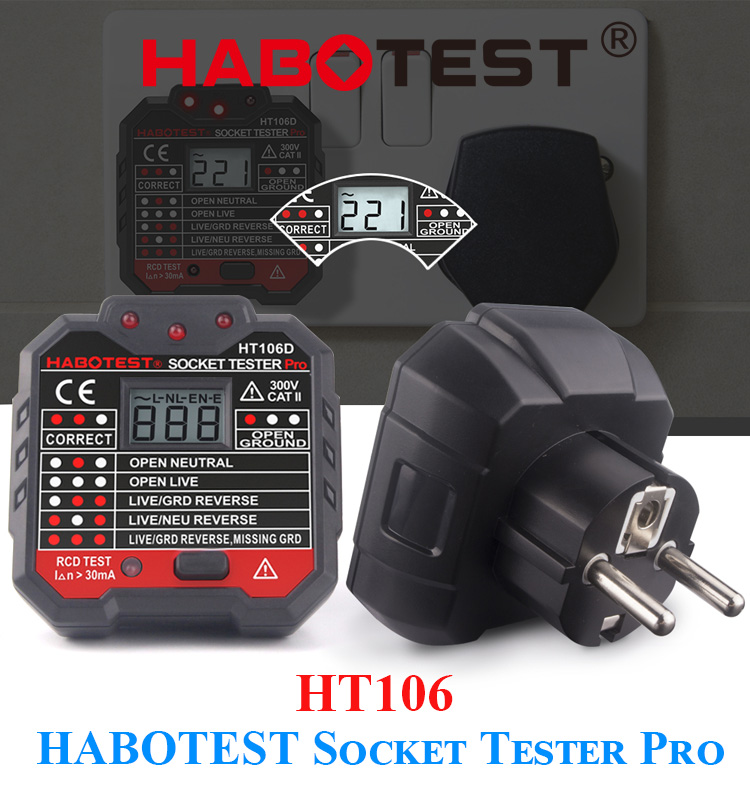 Black CATII 300 Wall Polarity 90 Voltage RCD Socket Tester
