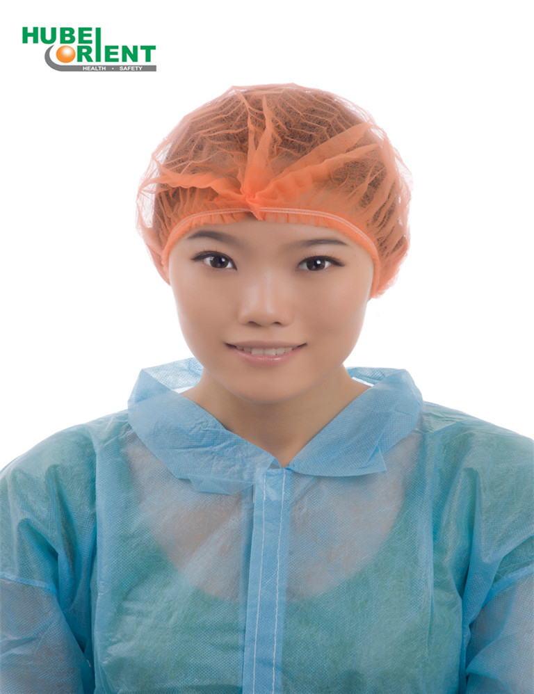 Orange Soft Non-woven Disposable Medical Use Caps With Double Elastic For Hospital