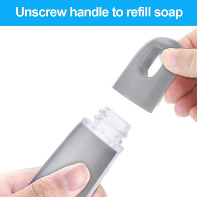 Kitchen Sink Pot Pan Scrubbing Gray Plastic Dish Brush With Soap Dispenser