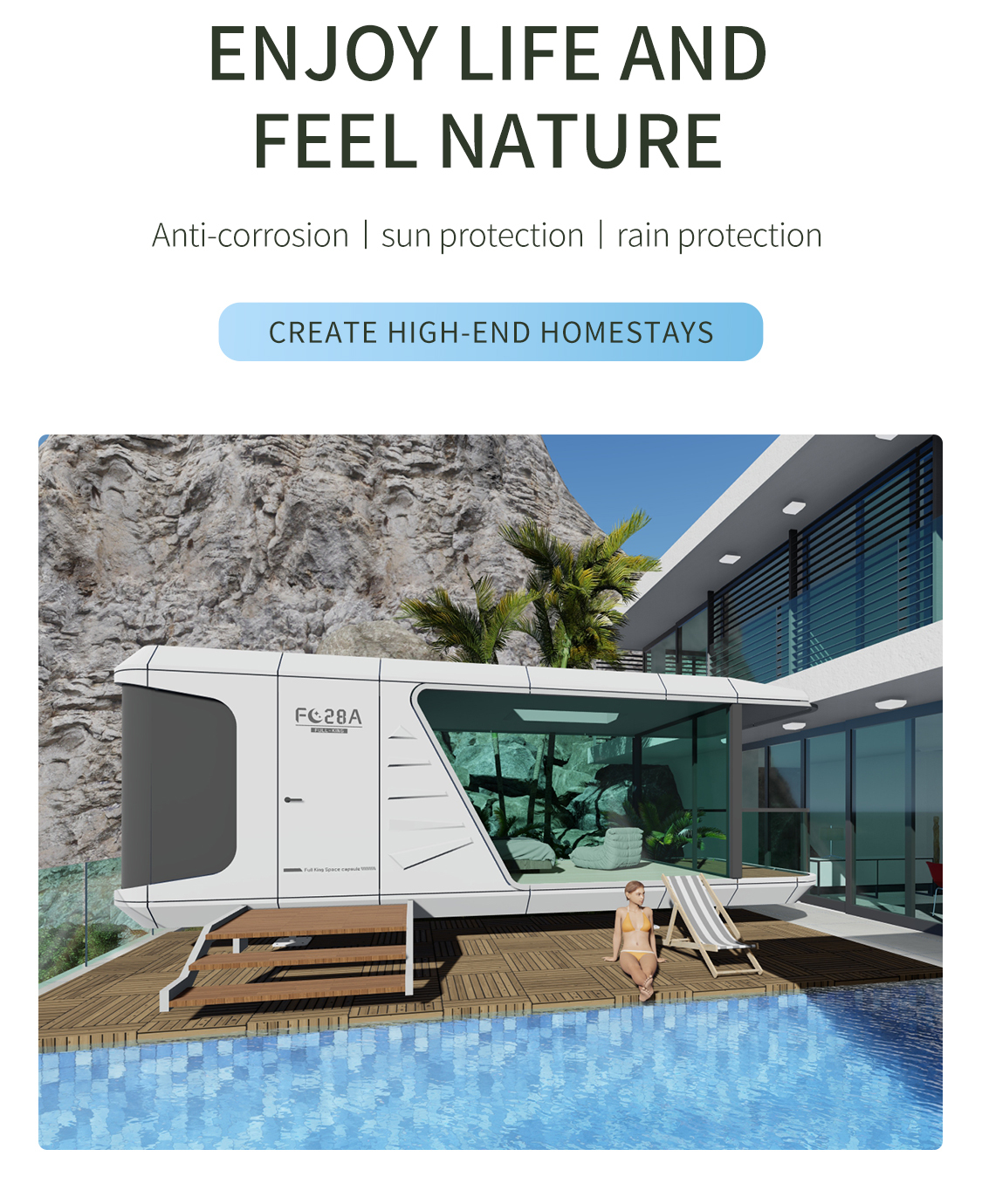 Smart System Container Capsule House With Balcony Luxury Design B&B Mobile Home