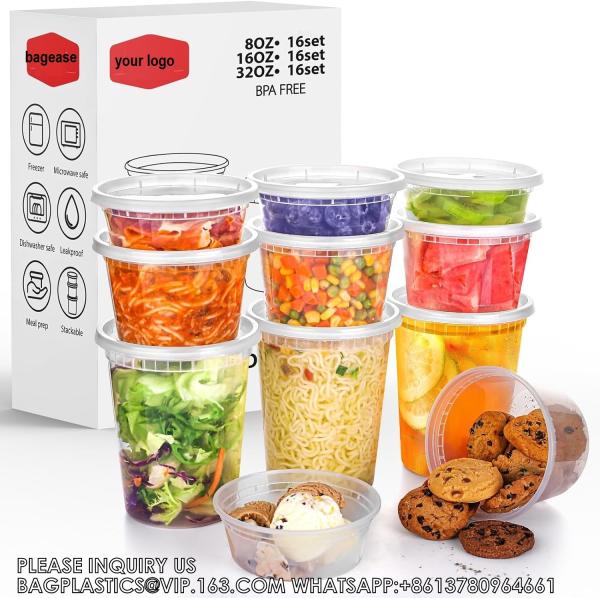 8,16,32oz Plastic Deli Containers With Lids,Freezer Food Storage Containers