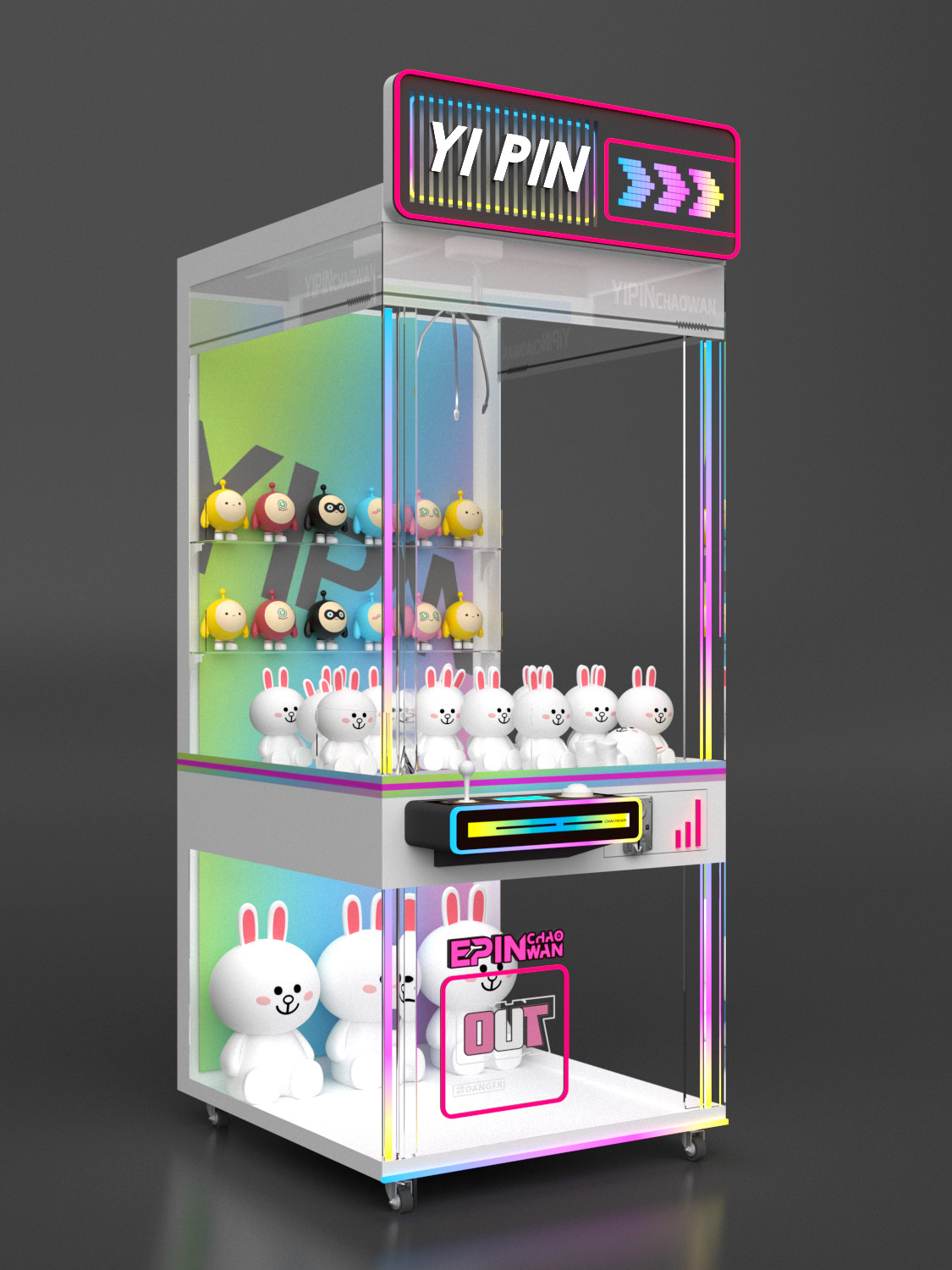 Coin Operated Colorful Led Lights Crane Transparent Glass Display Claw Machine Prize Game Machine