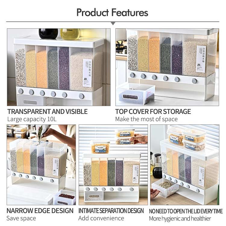 Kitchen Wall Mount 12L Dry Food Dispenser For Cereal Rice